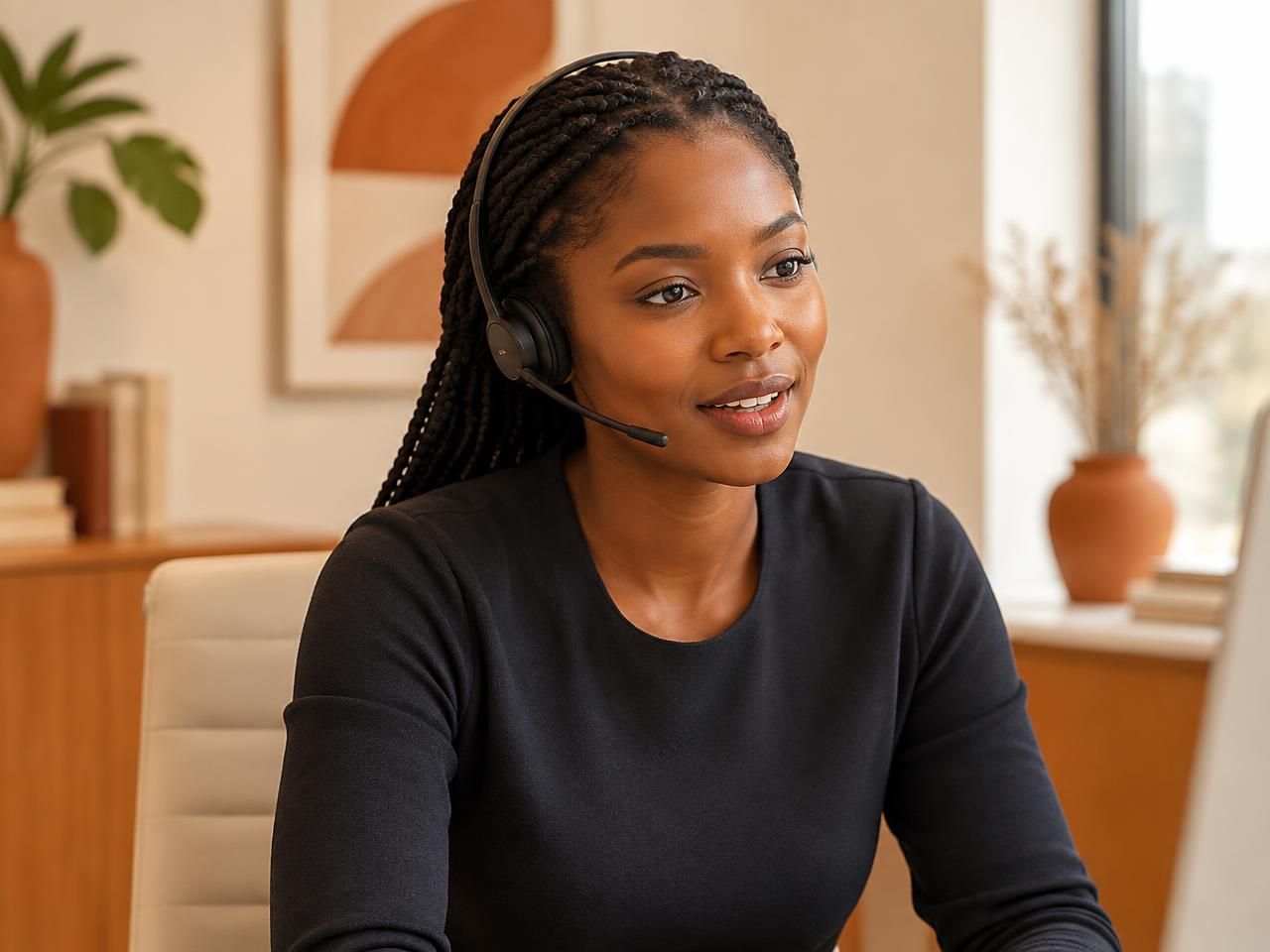 An African customer success professional helping a customer
