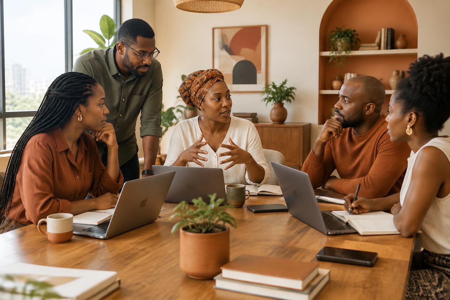 A diverse African startup team collaborating on global growth